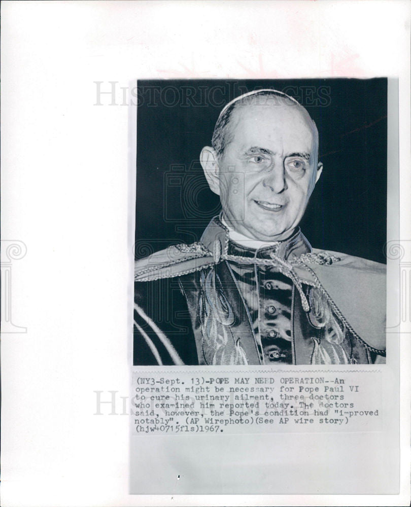 1967 Press Photo Pope Paul VI Operation Urinary Ailment - Historic Images