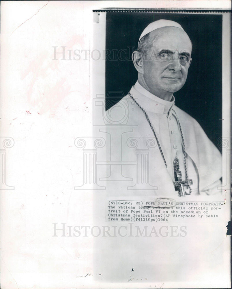 1964 Press Photo Pope Paul VI Christmas portrait Rome - Historic Images