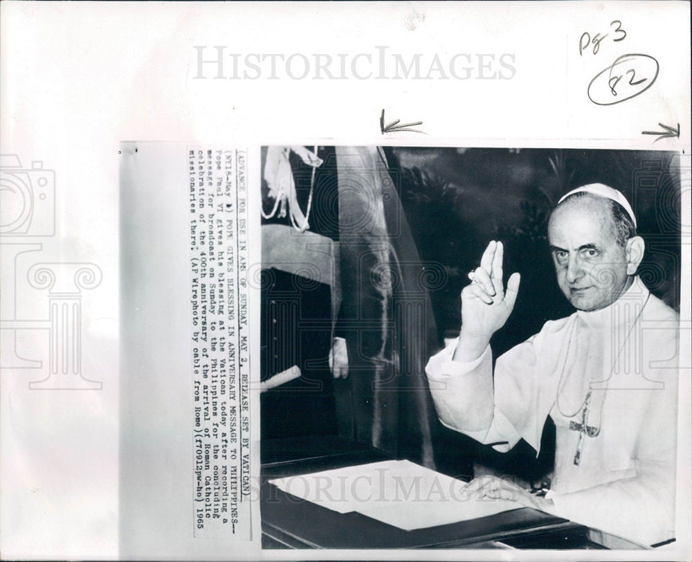 1965 Press Photo Pope Paul VI Vatican radio broadcast - Historic Images