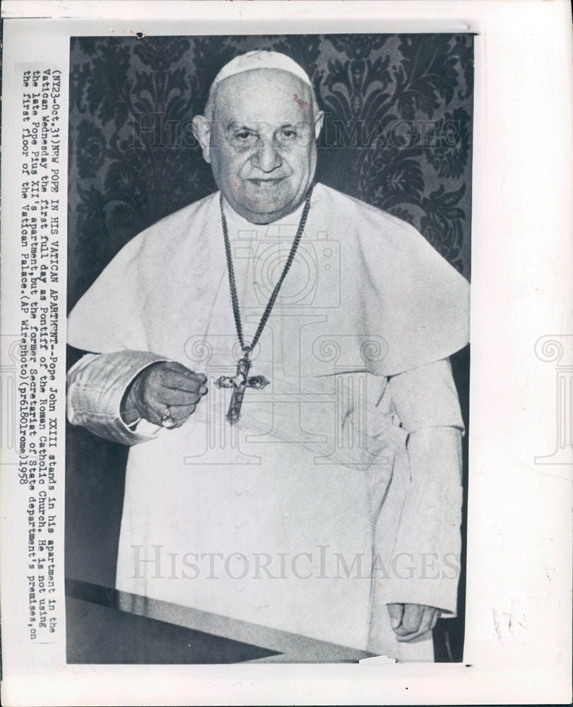 1958 Press Photo Pope John XXIII apartment Vatican - Historic Images