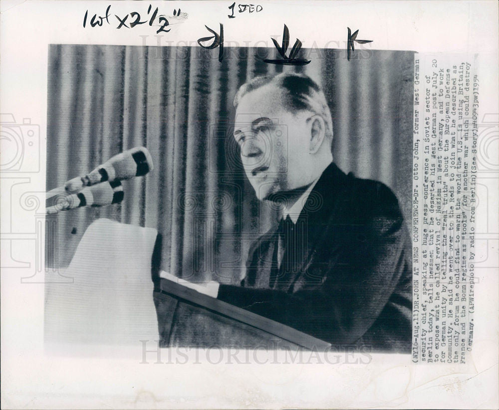 1954 Press Photo Otto John West German Federal Office - Historic Images