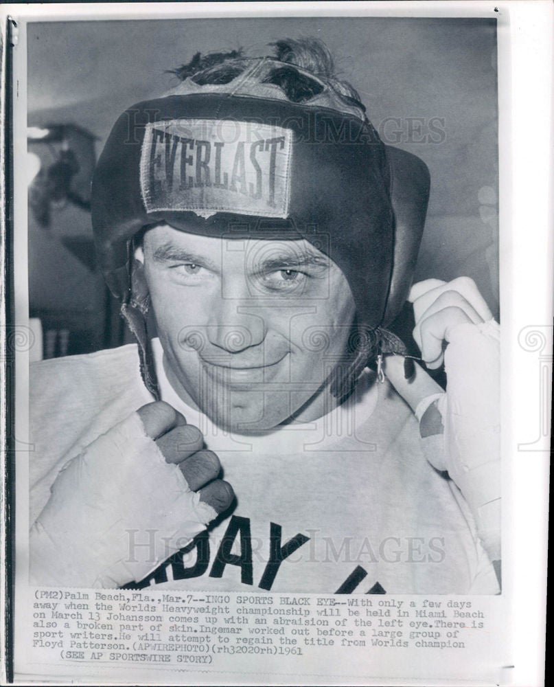 1961 Press Photo Ingemar Johansson black eye training - Historic Images