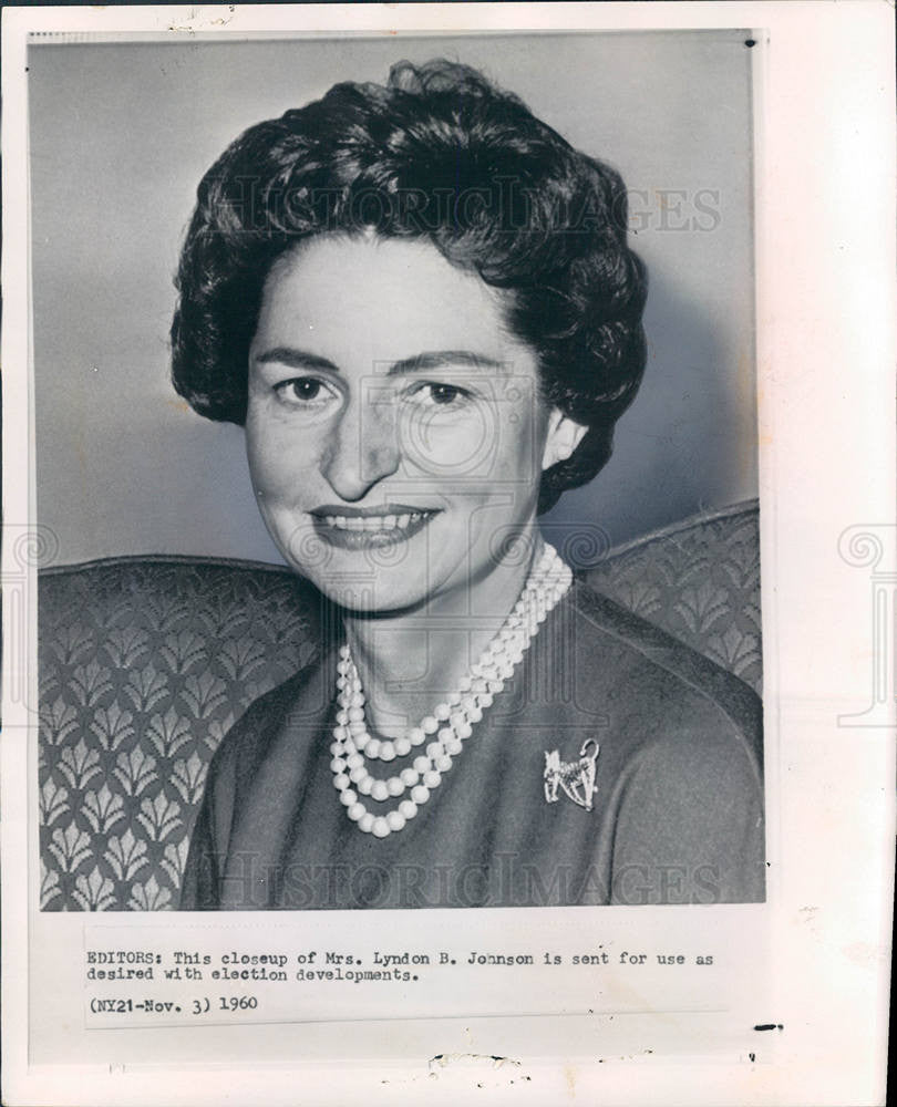 1960 Press Photo Mrs.Lyndon B. Johnson lady bird - Historic Images