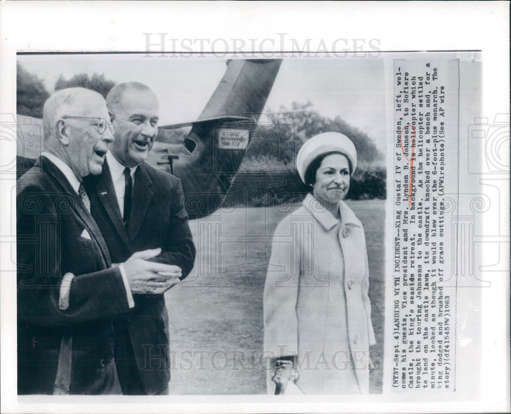 1963 Press Photo Gustaf IV, Mrs. Lyndon B. John - Historic Images