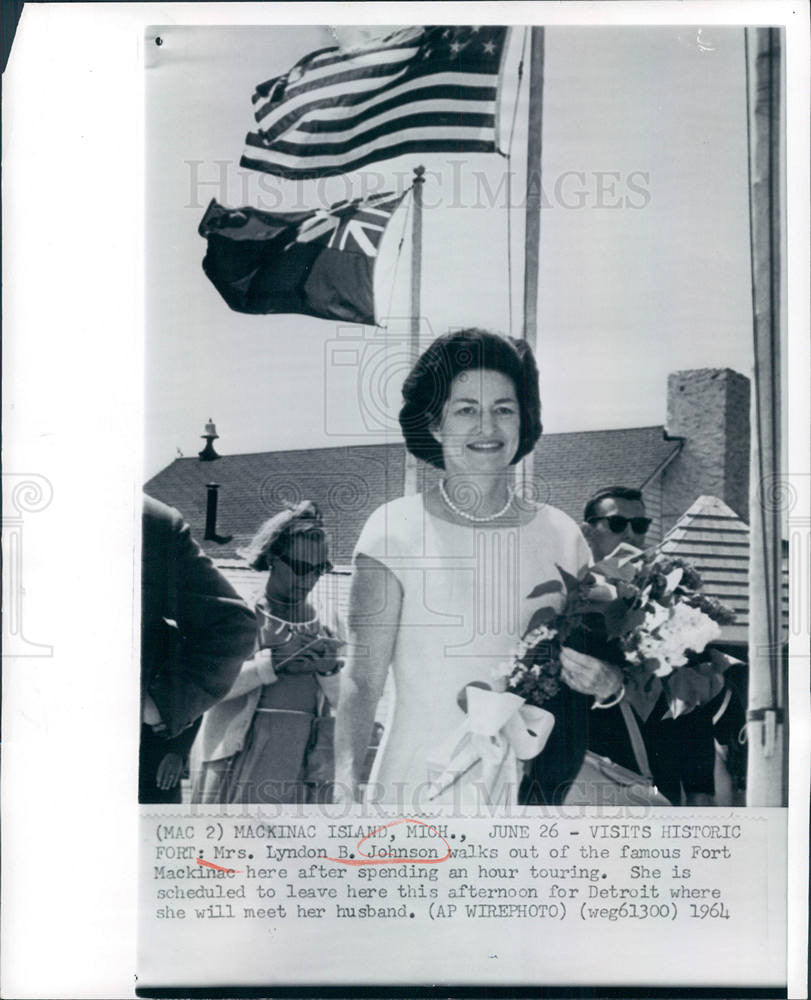 1964 Press Photo Claudia Lady Bird Johnson Machinac - Historic Images