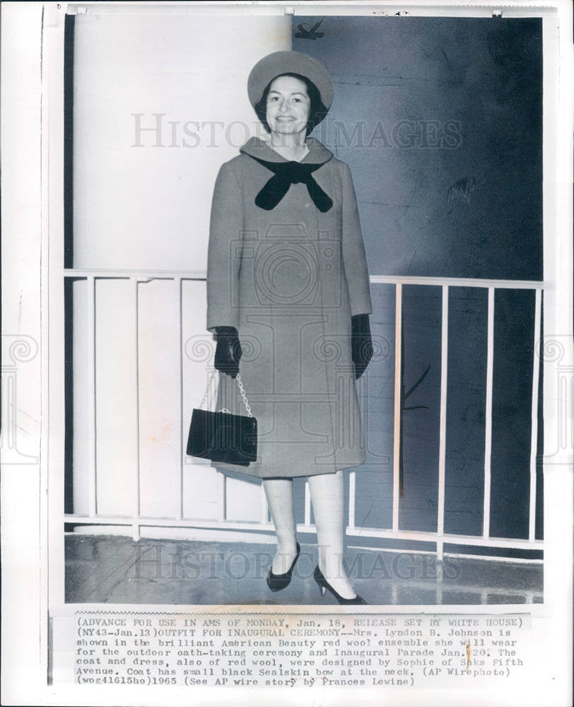 1965 Press Photo Lady Bird Johnson LBJ inauguration - Historic Images