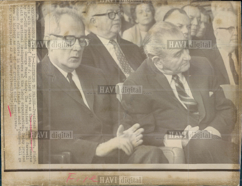 1969 Press Photo President Johnson Willard Wirtz Labor - Historic Images