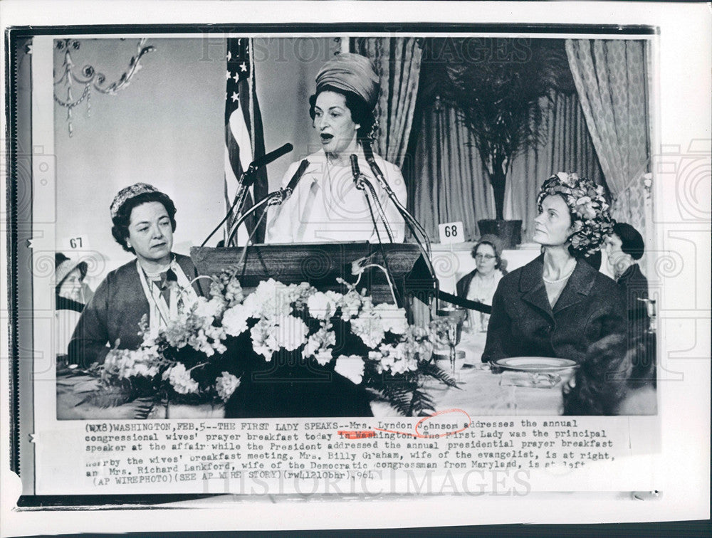 1964 Press Photo Mrs Lyndon Johnson First Lady U.S. - Historic Images