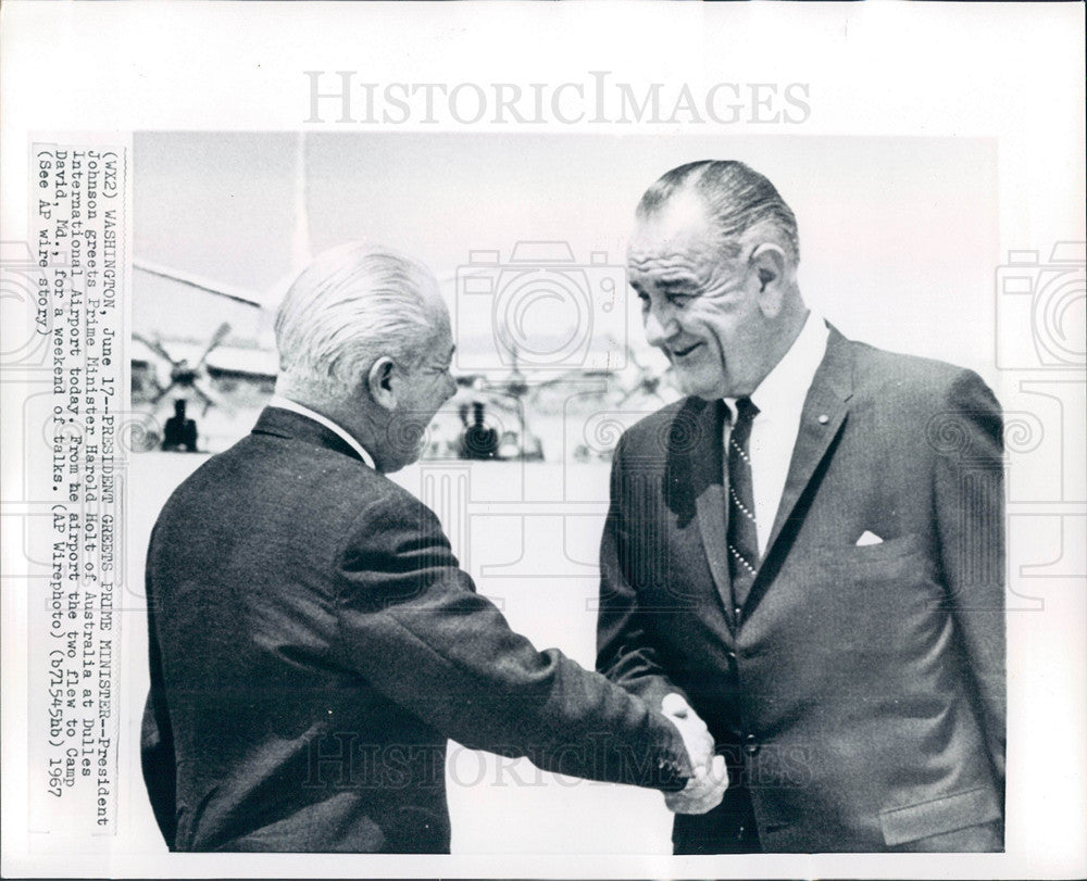 1967 Press Photo LBJ Harold Holt PM Australia Dulles - Historic Images