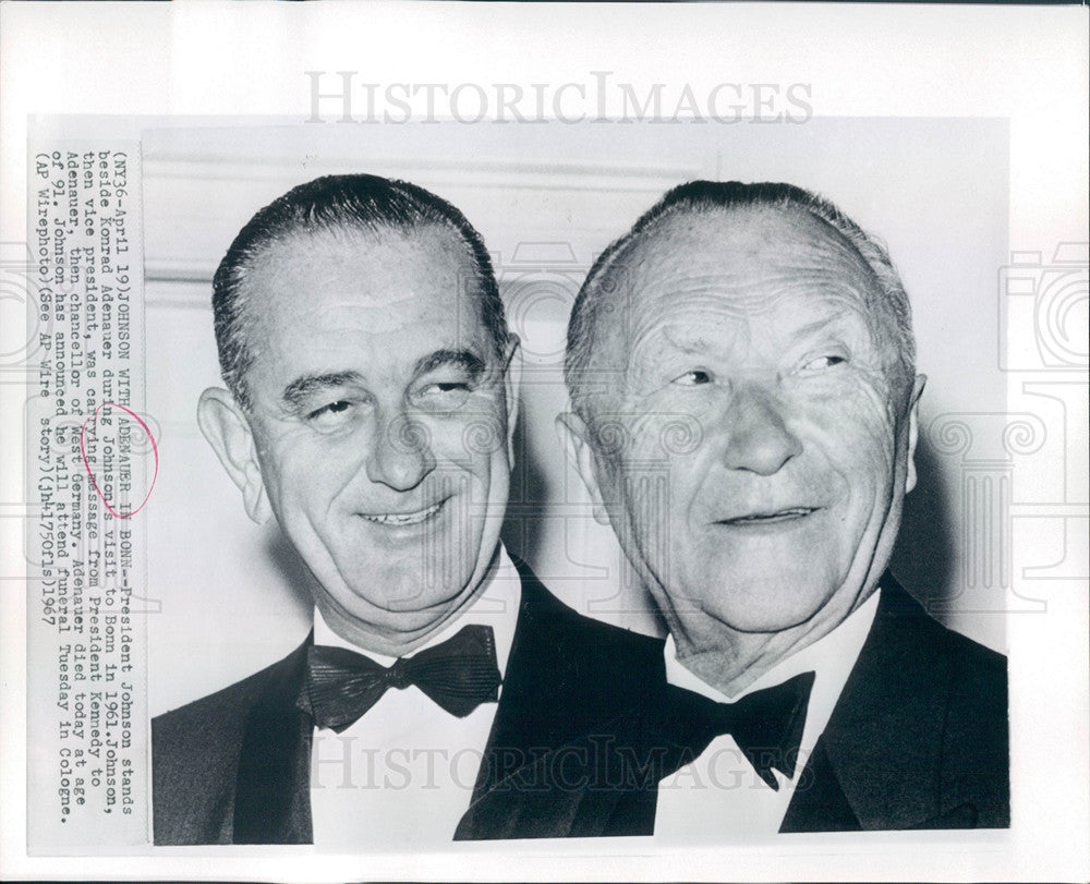 1967 Press Photo Konrad Adenauer JOHNSON WITH ADENAUER - Historic Images