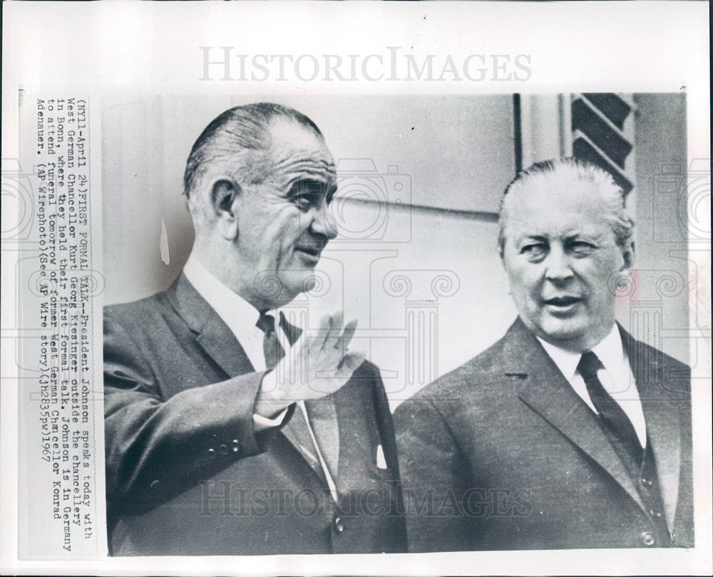 1967 Press Photo Lyndon Johnson Kurt Georg Kiesinger - Historic Images