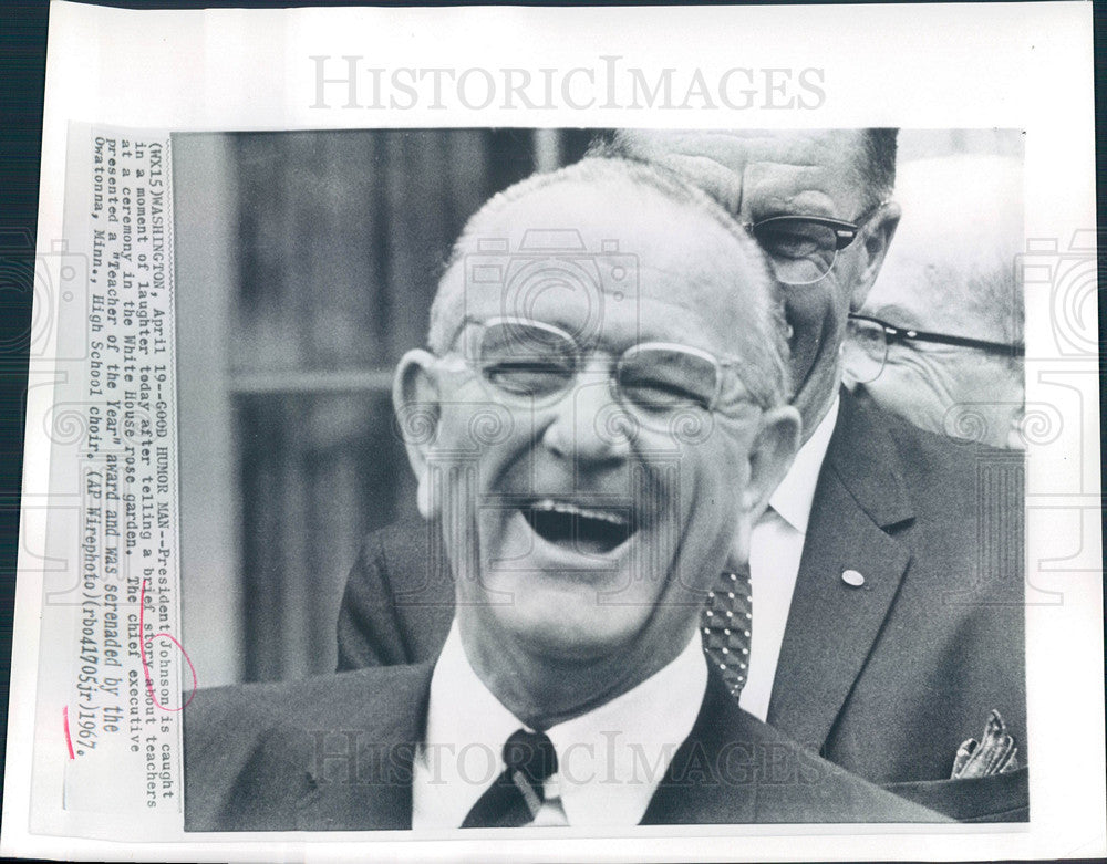 1967 Press Photo President Johnson Teacher of the Year - Historic Images