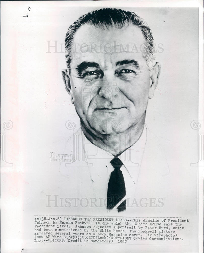 1967 Press Photo Norman Rockwell LBJ - Historic Images