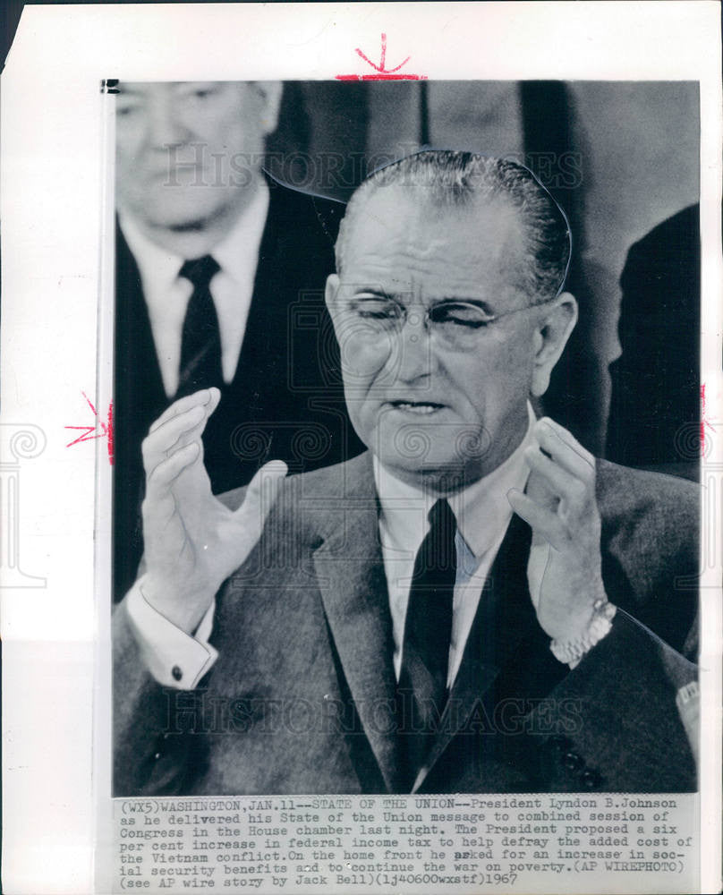 1967 Press Photo President Lyndon B Johnson state union - Historic Images