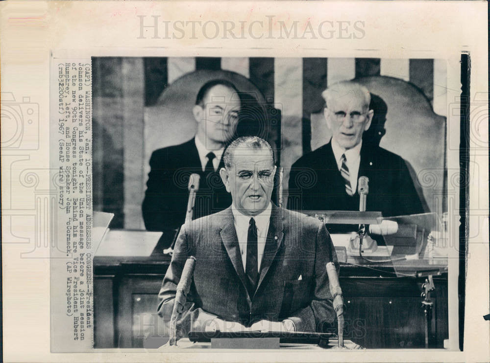 1967 Press Photo Lyndon Johnson State Union Address - Historic Images