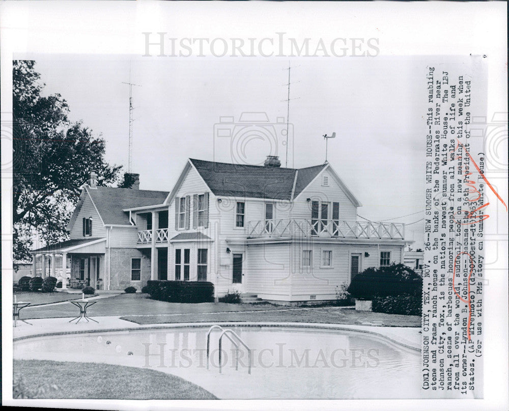 1963 Press Photo Lyndon Johnson ranch house Pedernales - Historic Images