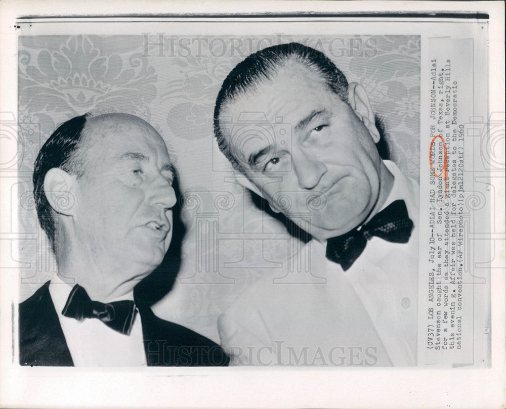 1960 Press Photo Adlai Stevenson Lyndon Johnson - Historic Images