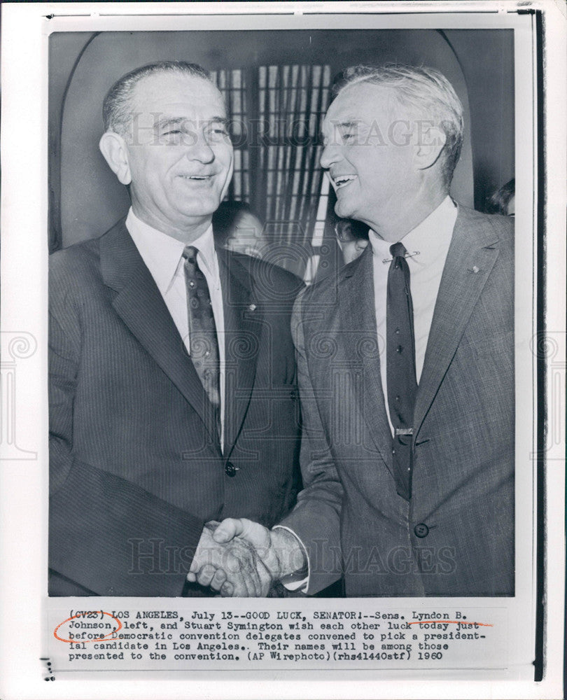 1960 Press Photo Lyndon B Johnson Stuart Symington - Historic Images