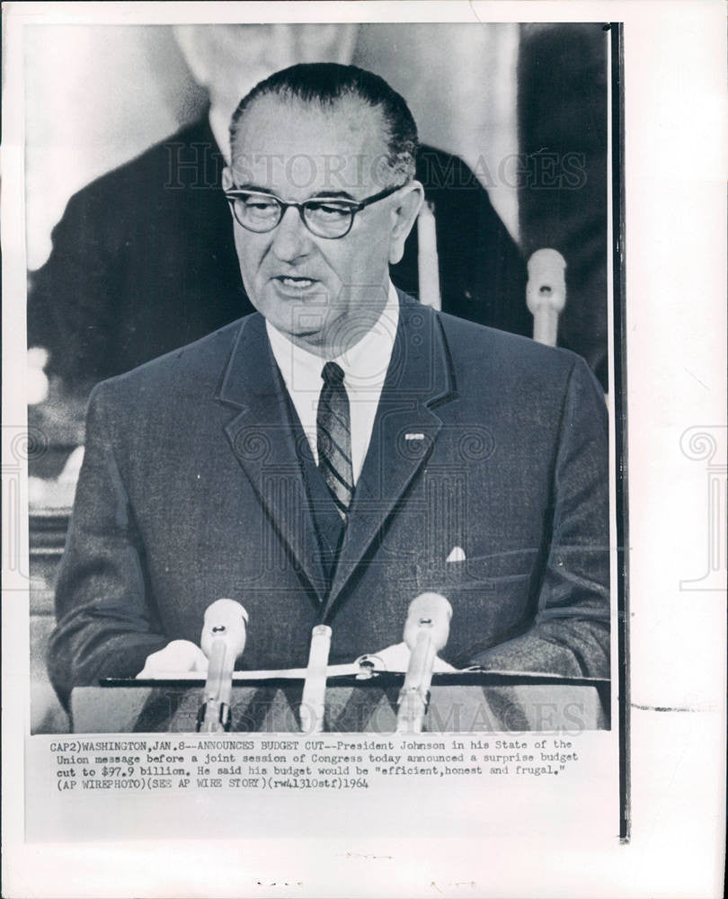 1964 Press Photo Lyndon Johnson Budget Cut Congress - Historic Images