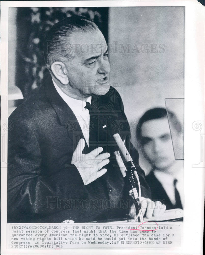 1965 Press Photo Lyndon Johnson Voting Rights Act - Historic Images