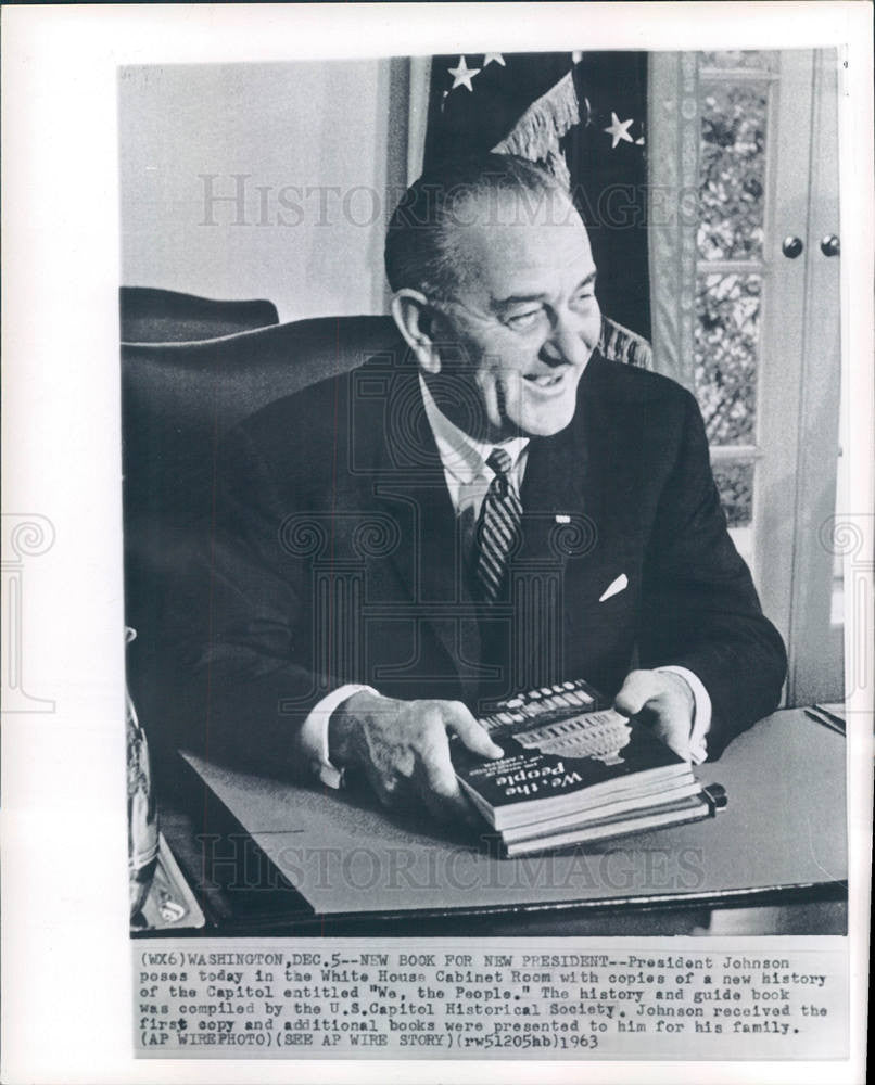 1963 Press Photo President Johnson Capitol history book - Historic Images