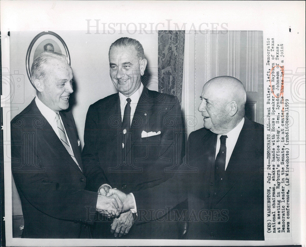 1959 Press Photo Paul Butler, Sam Rayburn, conference - Historic Images