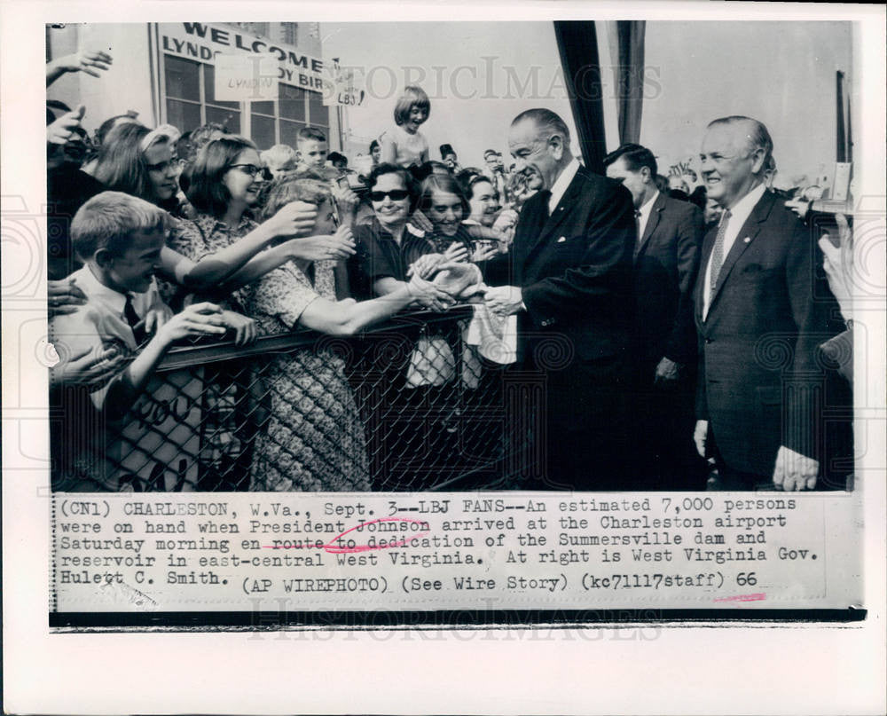 1966 Press Photo LBJ, Hulett C. Smith, dam, W Virgina - Historic Images