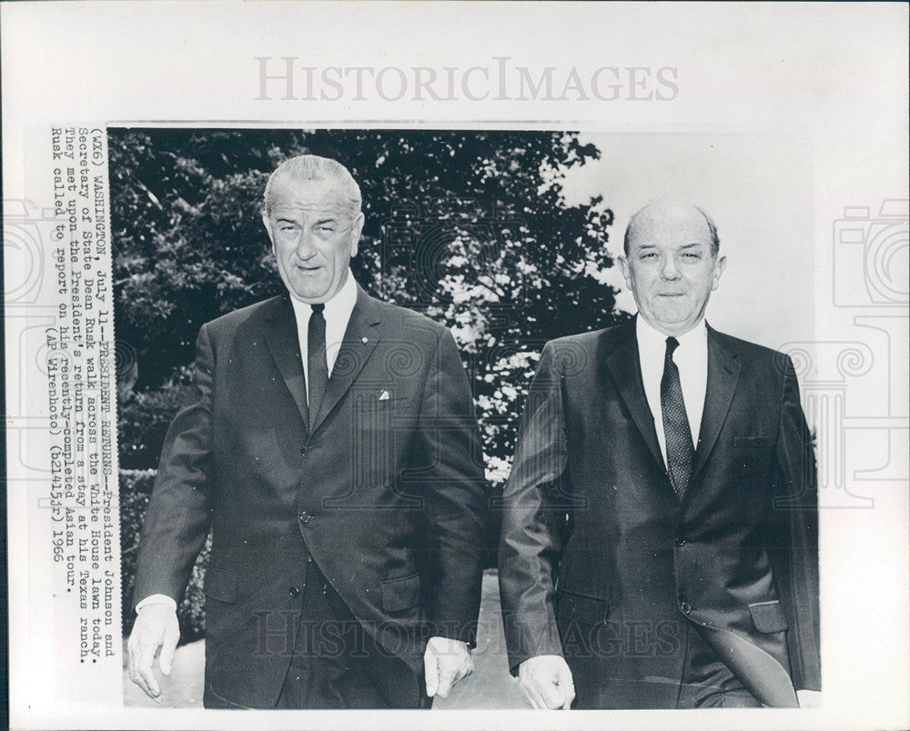 1966 Press Photo President LB Johnson Dean Rusk - Historic Images