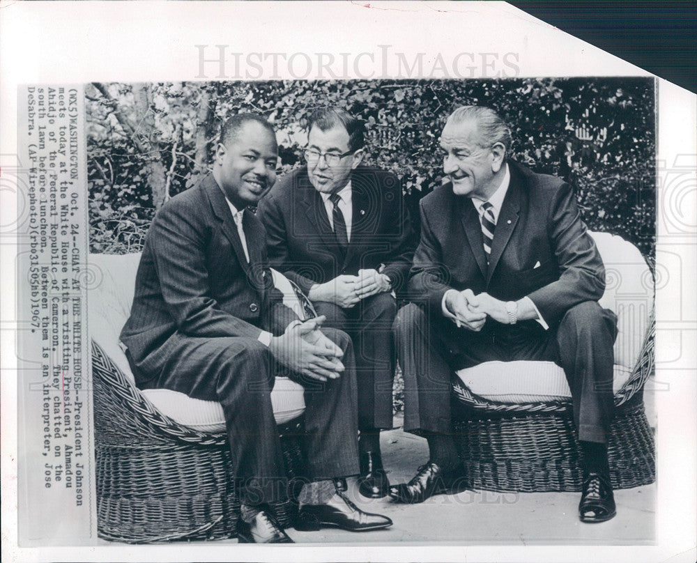 1967 Press Photo LBJ Ahmadou Ahidjo DeSabra Cameroon - Historic Images