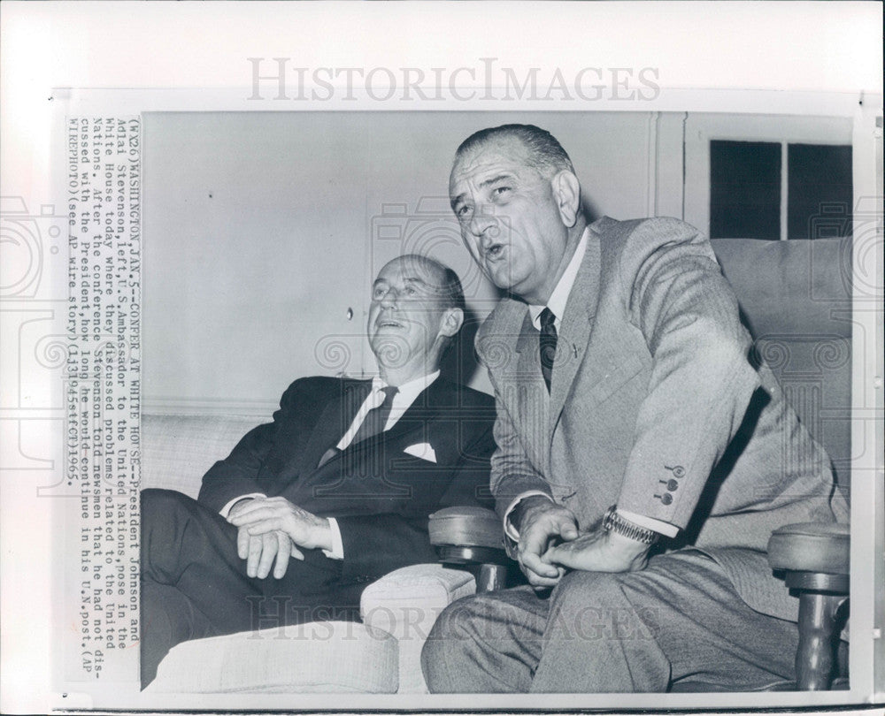 1965 Press Photo President Johnson,Adlai Stevenson - Historic Images