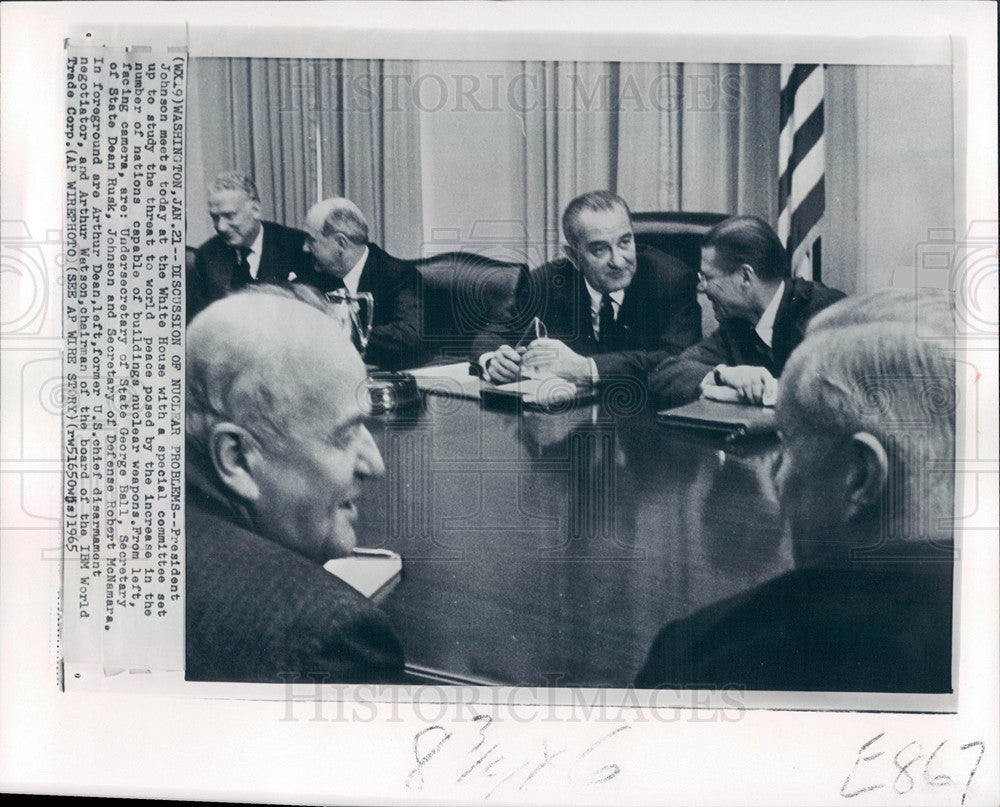 1965 Press Photo George Ball Dean Rusk Lyndon Johnson - Historic Images