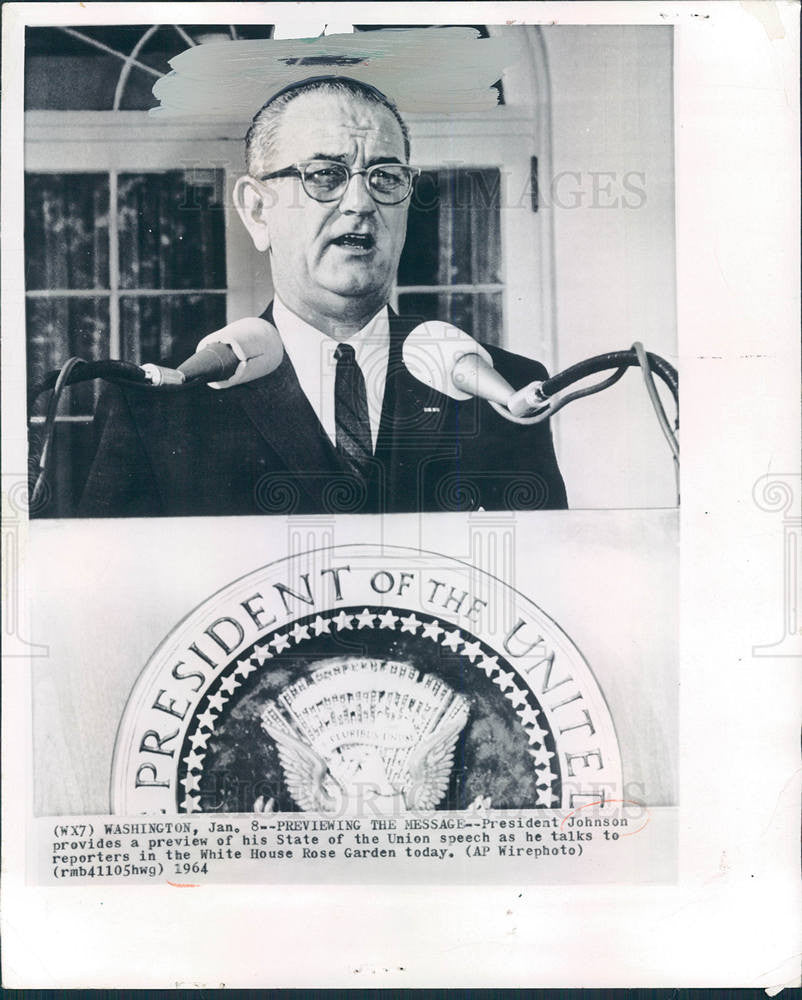 1964 Press Photo Lyndon Johnson speech white house - Historic Images