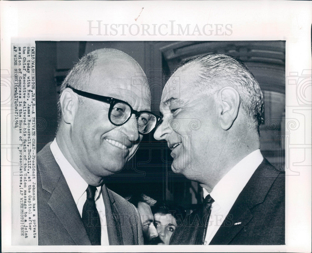 1964 Press Photo President Johnson Rep James Roosevelt - Historic Images