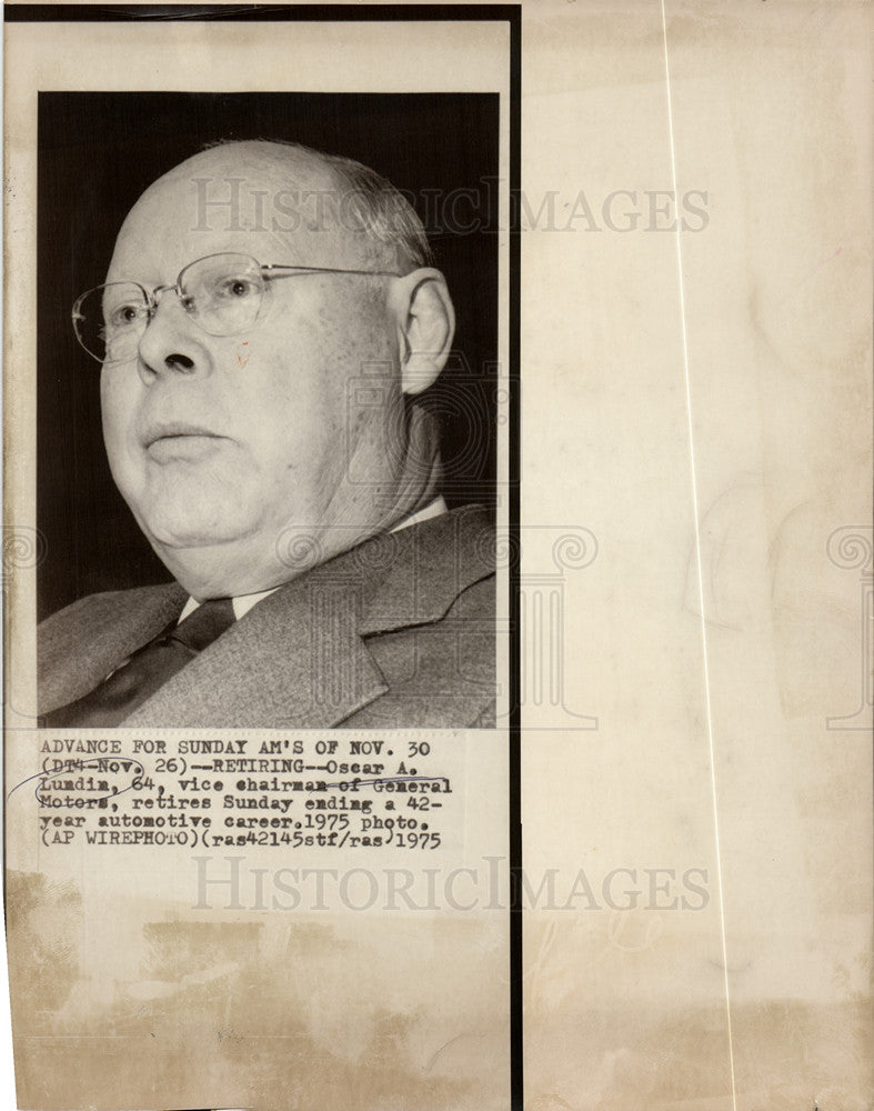 1975 Press Photo Oscar Lundin Vice Chairman GM - Historic Images