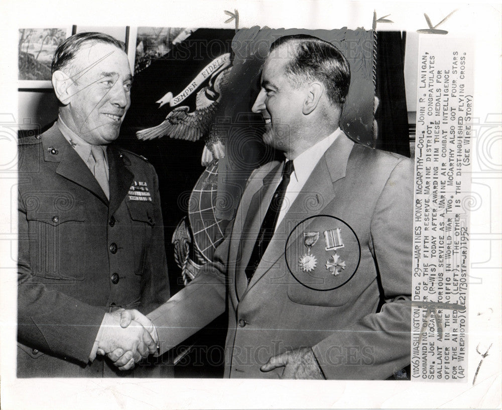 1952 Press Photo John R. Lanigan Sen. Joe McCarty - Historic Images