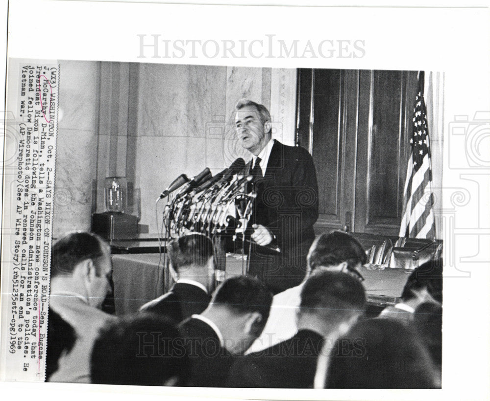 1969 Press Photo Sen. Eugene J. McCarty D-Minn - Historic Images