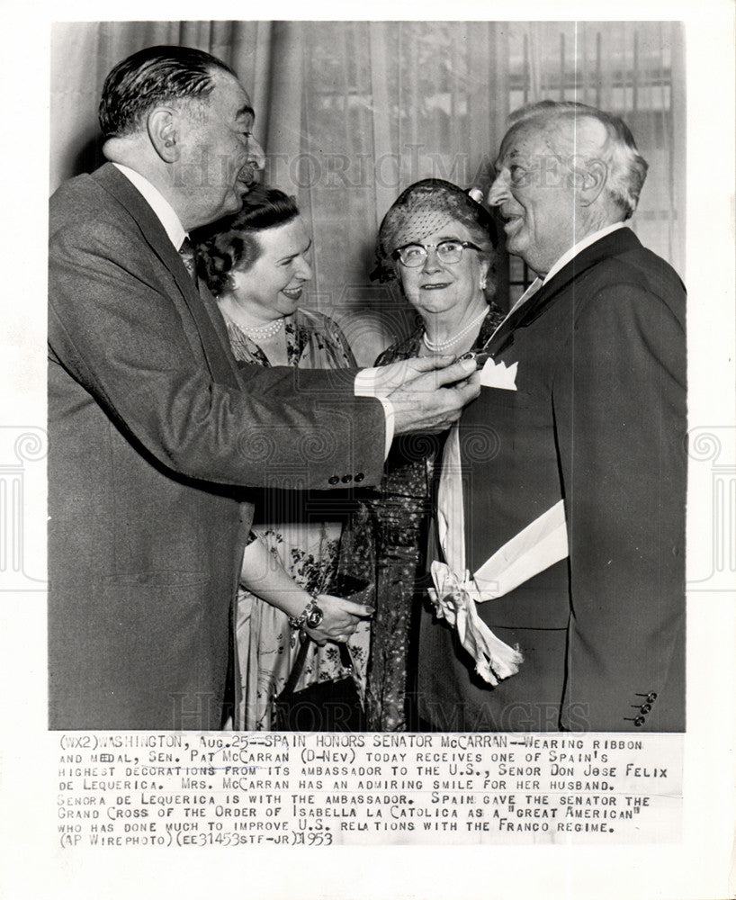 1953 Press Photo Senator Pat McCarran Lequerica Spain - Historic Images