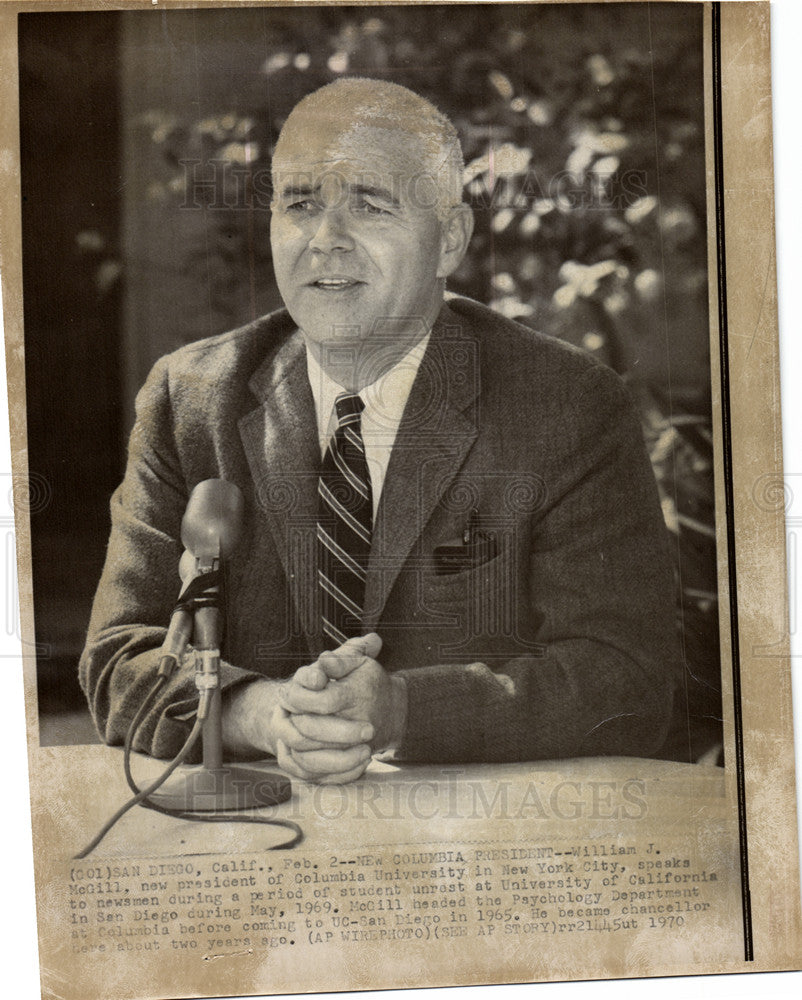 1970 Press Photo William J McGill Columbia UC San Diego - Historic Images