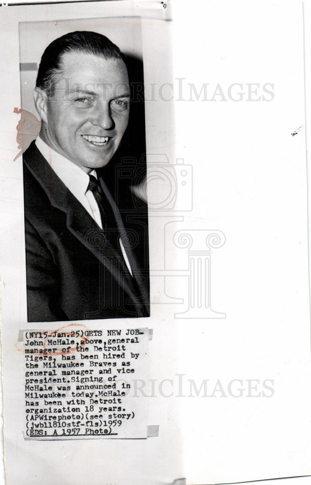 1959 Press Photo John McHale new Braves manager vp - Historic Images