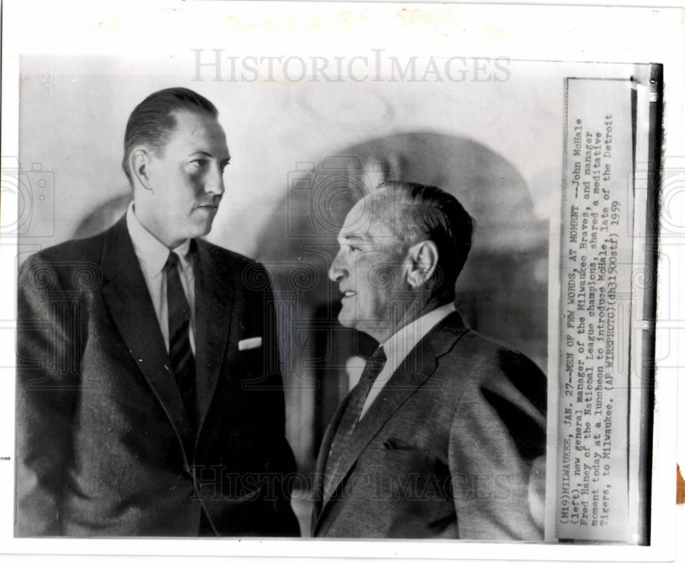 1959 Press Photo John McHale Fred Haney Detroit Tigers - Historic Images