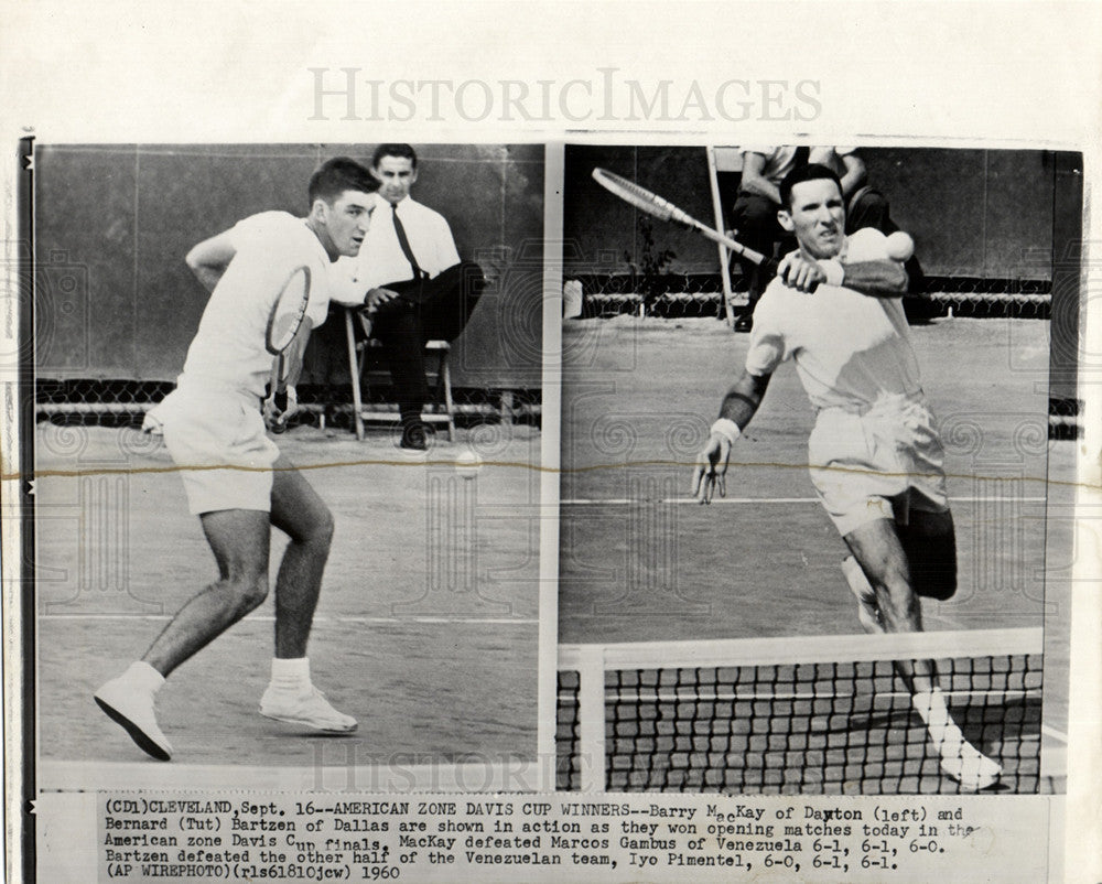 1960 Press Photo Barry MacKay Bernard Bartzen Davis Cup - Historic Images