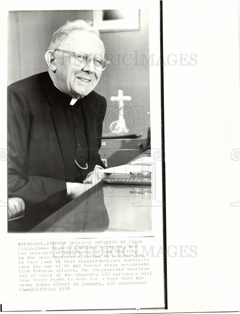 1970 Press Photo McIntyre directive pope Paul VI - Historic Images