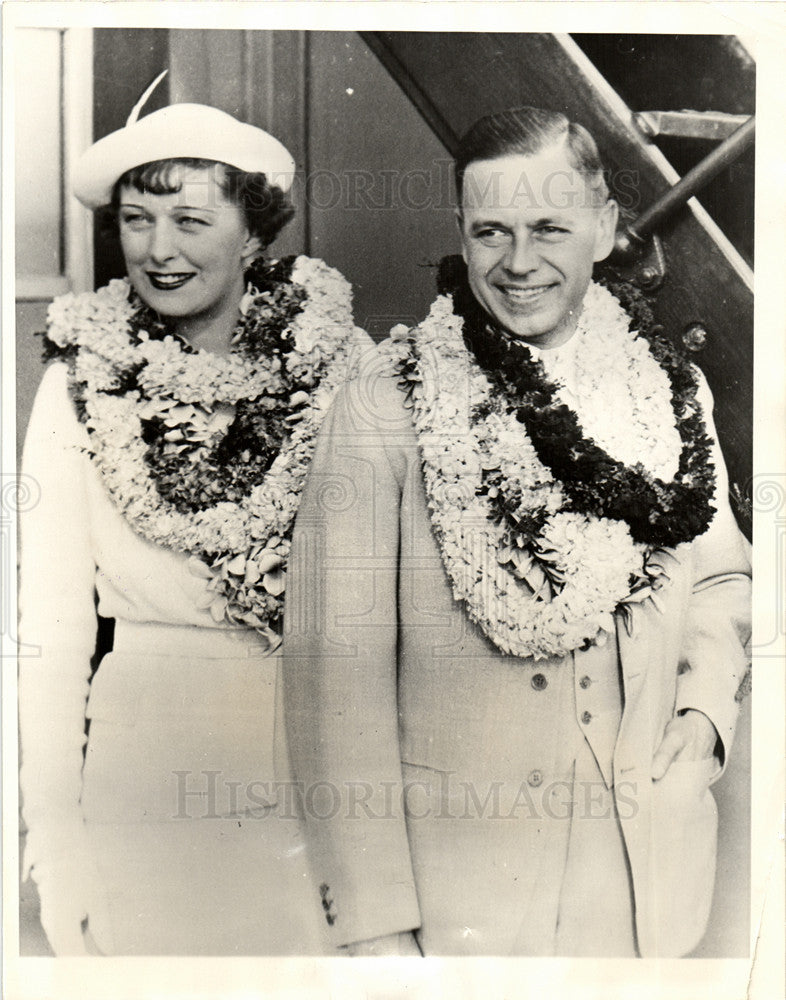 1934 Press Photo Douglas McLean wife vacation Honolulu - Historic Images