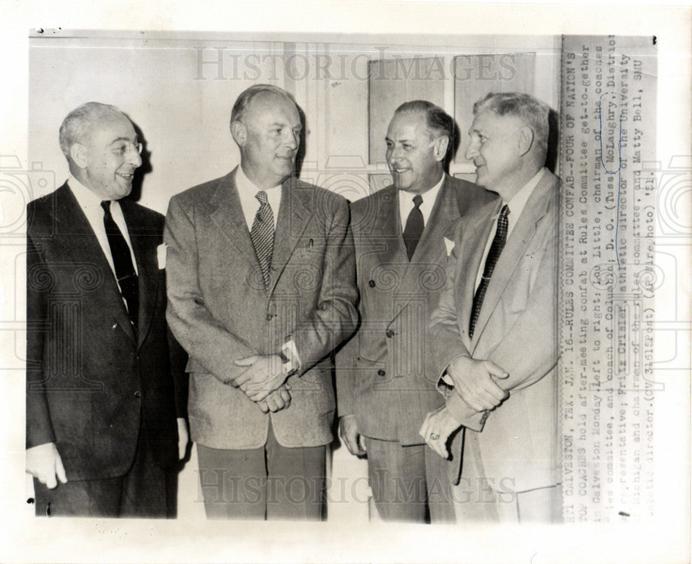 1951 Press Photo Lou Little Tuss McLaughry Matty Bell - Historic Images