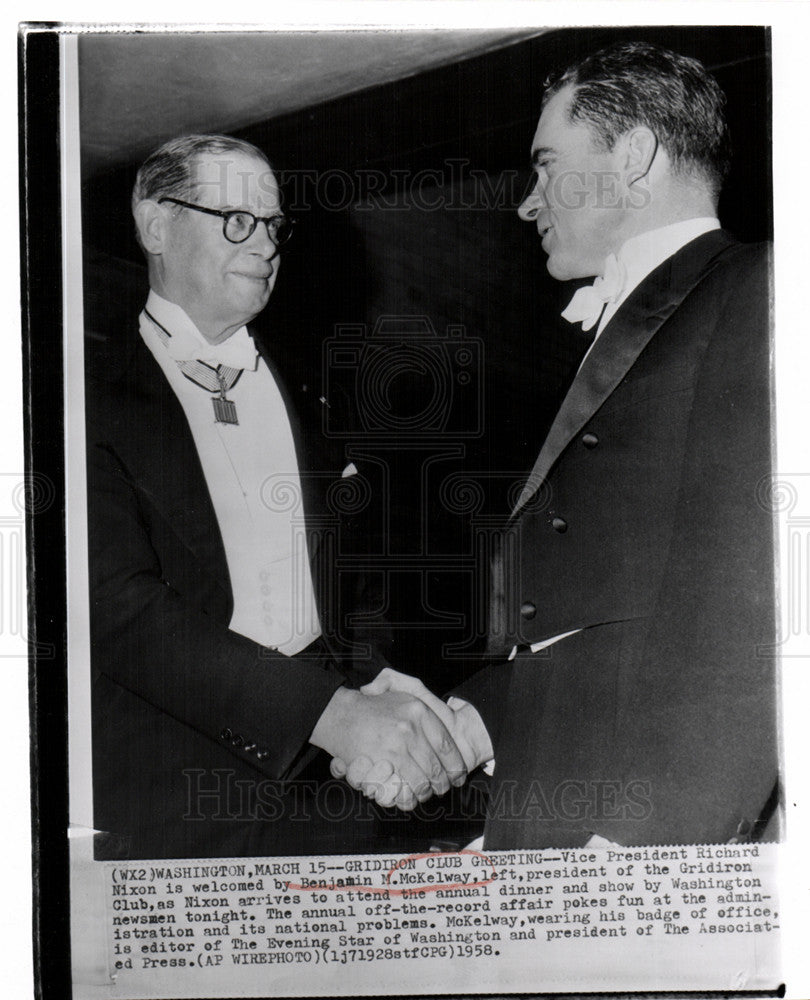 1958 Press Photo Richard Nixon Ben McKelway Gridiron - Historic Images