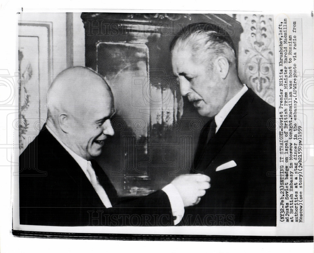 1959 Press Photo Nikita Khrushchev Harold Macmillan - Historic Images