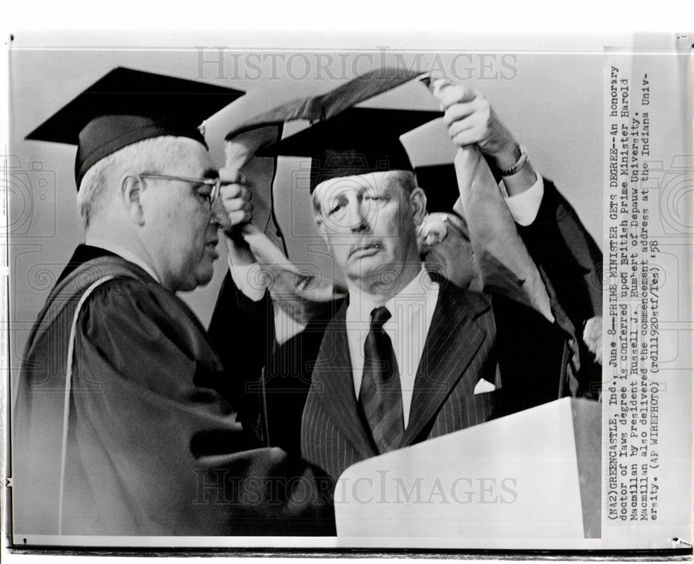 1958 Press Photo Harold Macmillan Humbert Depauw degree - Historic Images