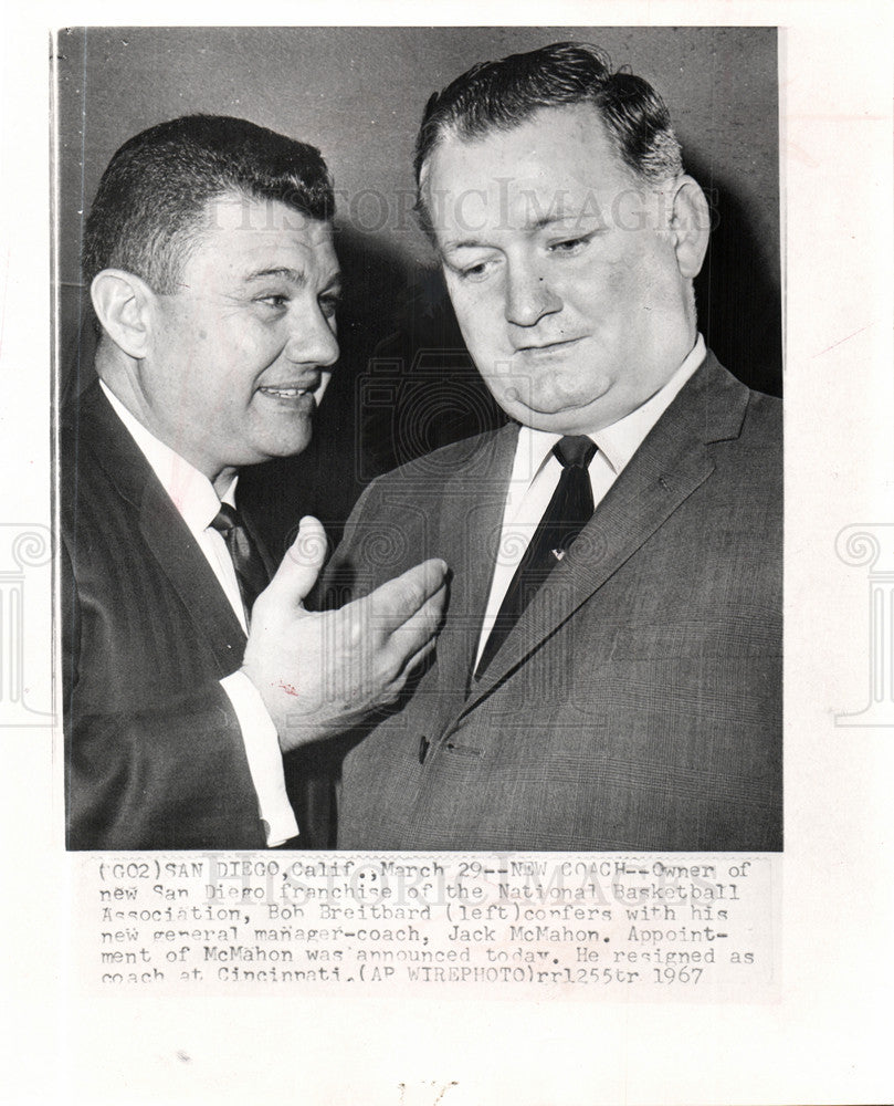 1967 Press Photo Bob Breitbard  resigned Jack McMahon - Historic Images