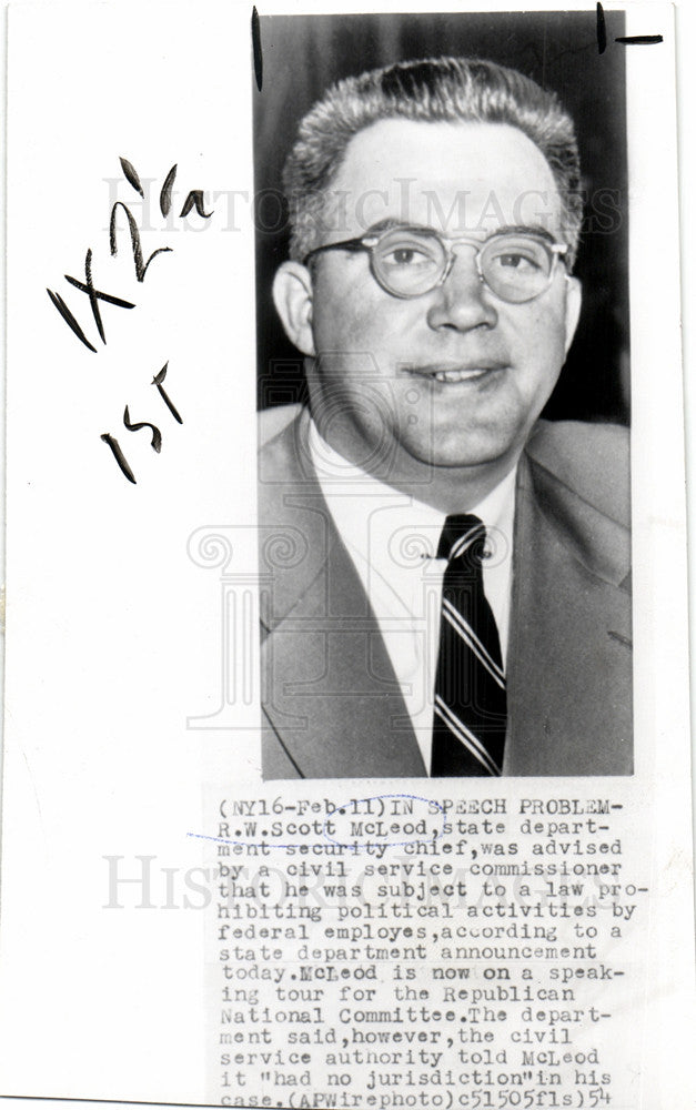 1955 Press Photo RW Scott McLeod Department Security - Historic Images