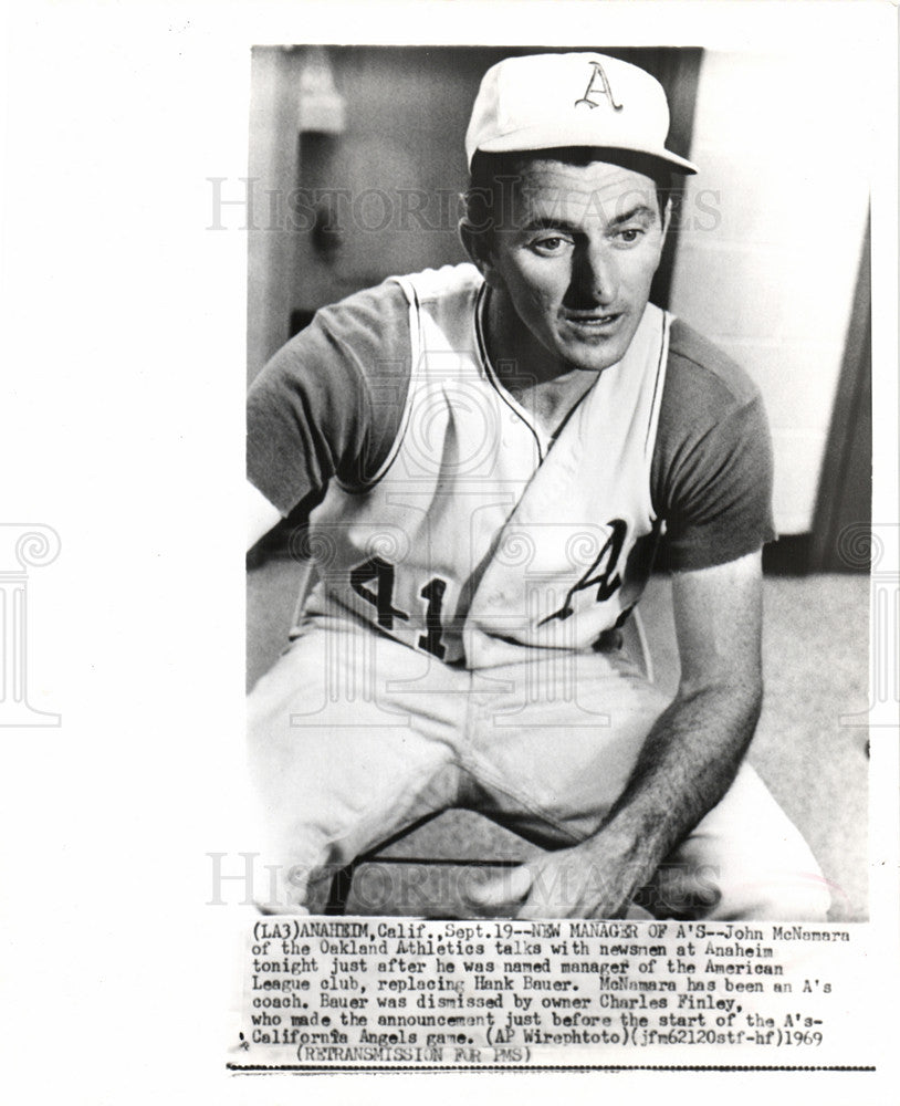 1969 Press Photo John McNamara Oakland A&#39;s manager MLB - Historic Images